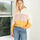 Women's Quarter Zip-up High Neck Pullover Sweatshirt - Universal Thread Xs Yellow/cream, Yellow/ivory