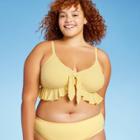 Juniors' Plus Size Ribbed Ruffle Tie-front Bralette Bikini Top - Xhilaration