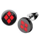 Batman Women's Dc Comics Harley Quinn Logo Stainless Steel Stud Earrings - Black/red