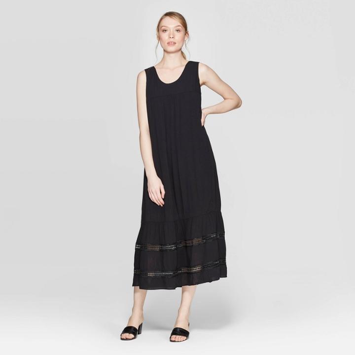 Women's Sleeveless Scoop Neck Tie Back Summer Loose Fit A Line Dress - Who What Wear Black