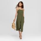 Women's Strappy Apron Front Button-down Cropped Jumpsuit - Xhilaration Olive (green)