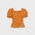 Toddler Girls' Floral Smocked Short Sleeve Blouse - Art Class Orange