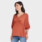3/4 Sleeve Knit Woven Maternity Blouse - Isabel Maternity By Ingrid & Isabel Orange