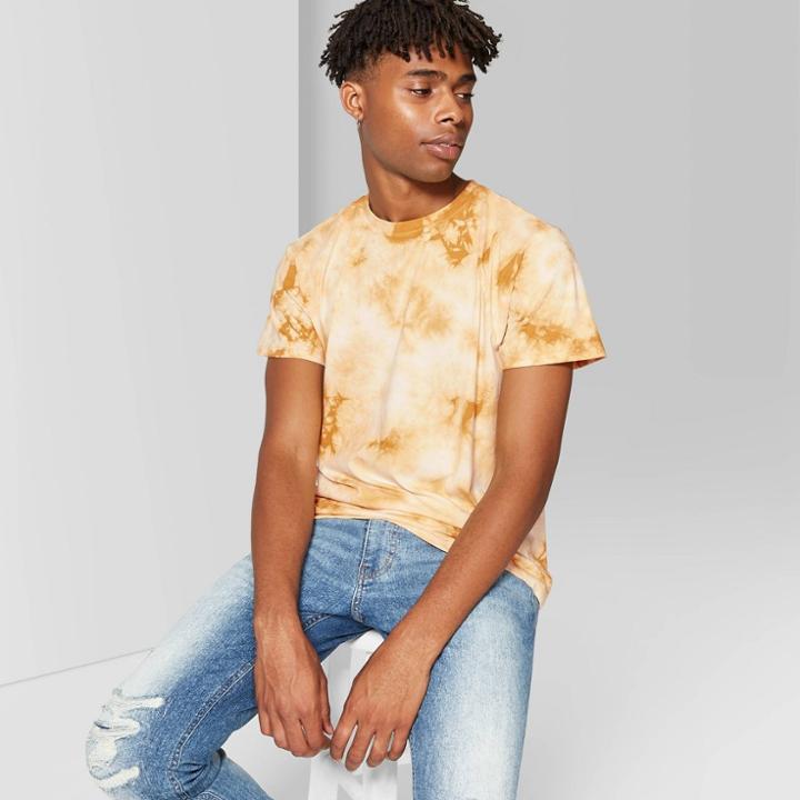 Petitemen's Short Sleeve Tie Dye Crewneck T-shirt - Original Use Zesty Gold L, Size: