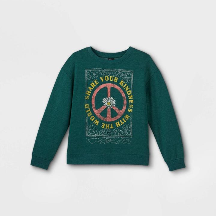 Girls' Oversized Graphic Crewneck Sweatshirt - Art Class Dark Green