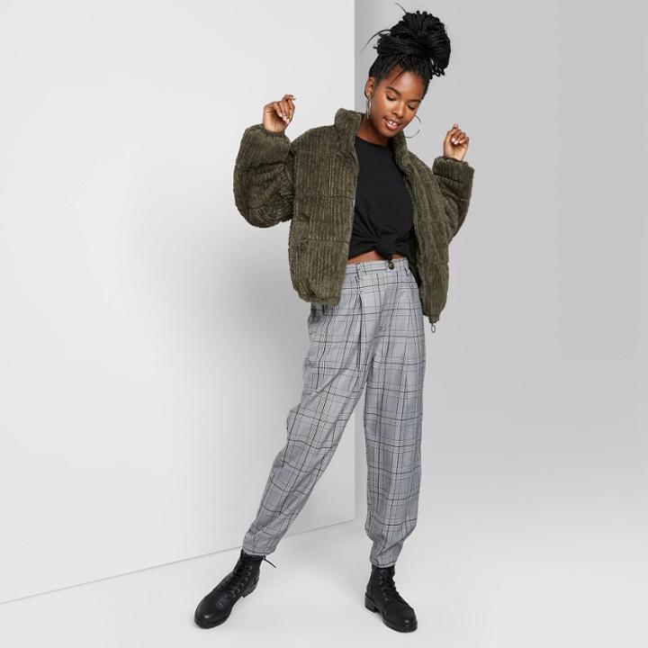 Women's Feathered Cord Puffer Jacket - Wild Fable Olive Green