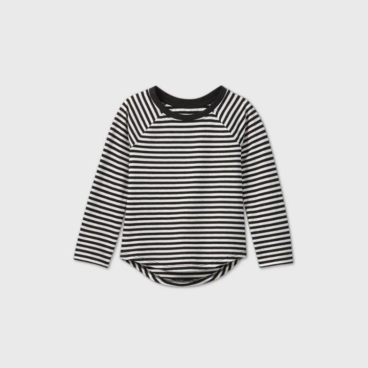 Toddler Girls' Long Sleeve Striped T-shirt - Cat & Jack Black