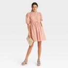 Women's Puff Elbow Sleeve Seersucker Dress - A New Day Coral