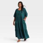 Women's Plus Size Puff 3/4 Sleeve Tiered Dress - Universal Thread Teal