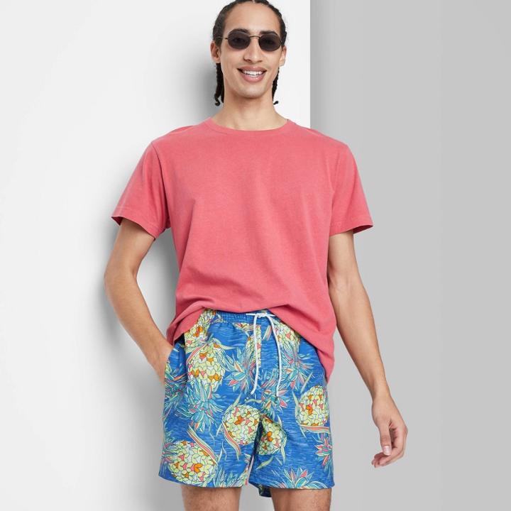 Men's 5.5 Elastic Waist Undulating Swim Shorts - Original Use Blue
