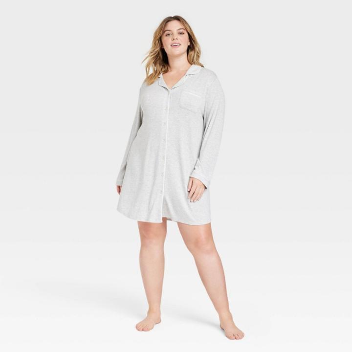 Women's Plus Size Perfectly Cozy Long Sleeve Notch Collar Gown - Stars Above Gray