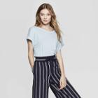 Women's Regular Fit Short Sleeve Crewneck Linen Cuff T-shirt - A New Day Turquoise