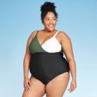 Women's Plus Size Color Block Wrap One Piece Swimsuit - Kona Sol Green