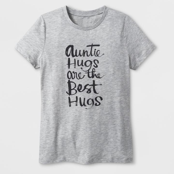 Shinsung Tongsang Women's Short Sleeve 'auntie Hugs' Graphic T-shirt - Heather Gray