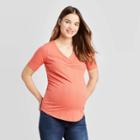 Maternity Elbow Sleeve V-neck Textured Rib T-shirt - Isabel Maternity By Ingrid & Isabel Red