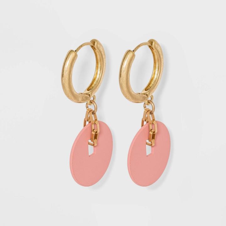 Flat Disc Charm Hoop Earrings - Universal Thread Blush