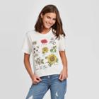 Women's Floral Print Save The Bees Short Sleeve Cropped Graphic T-shirt - Recyclo (juniors') - Ivory Xs, Women's, Beige