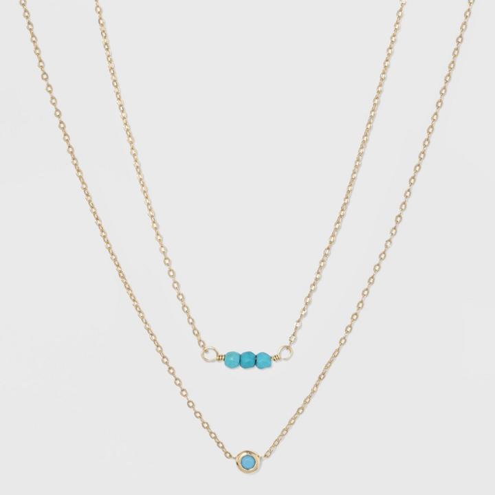 Silver Plated Lab Created Turquoise & Turquoise Crystal Duo Necklace - A New Day Gold, Girl's