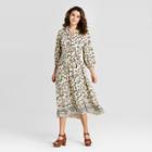 Women's Floral Print Long Sleeve V-neck Midi Dress - Universal Thread Cream Xs, Women's, Beige