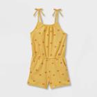 Girls' Sleeveless Printed Knit Romper - Cat & Jack Light Mustard Yellow