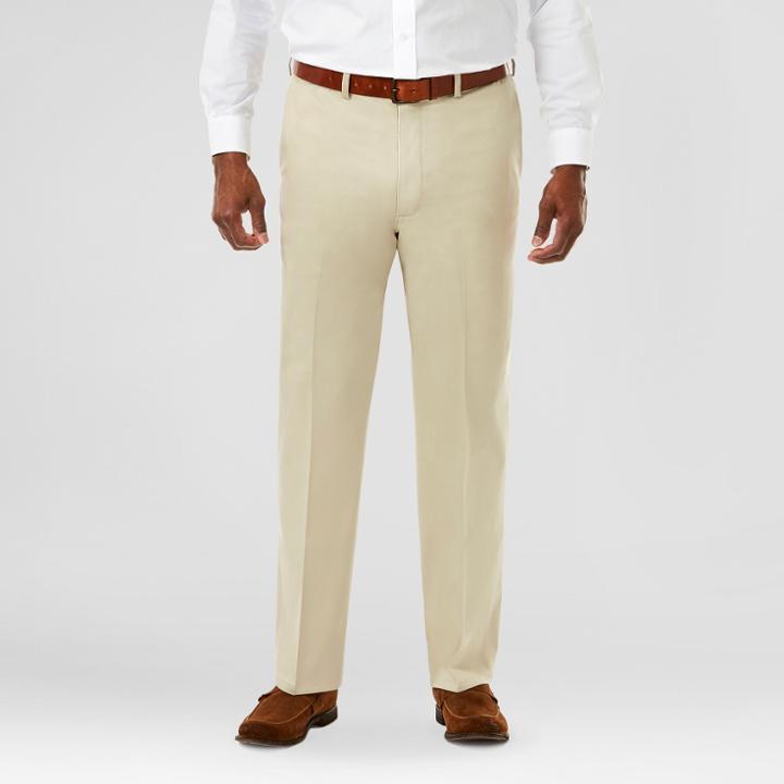 Haggar H26 Men's Tall No Iron Classic Fit Stretch Trouser Pants Khaki (green)