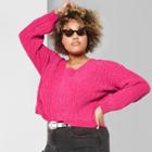 Women's Plus Size Long Sleeve V-neck Chenille Pullover - Wild Fable 4x Hot