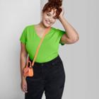 Women's Plus Size Short Sleeve V-neck Cropped T-shirt - Wild Fable Green