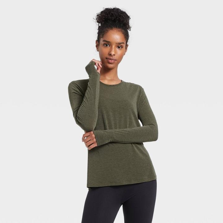 Women's Wrap Back Long Sleeve T-shirt - All In Motion Olive Green