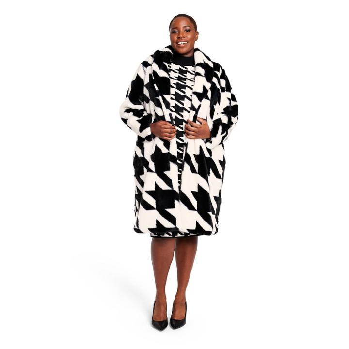 Women's Plus Size Houndstooth Faux Fur Coat - Sergio Hudson X Target Black/white