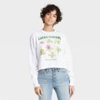 Mighty Fine Women's Lucky Clovers Grid Long Sleeve Cropped Graphic T-shirt - White