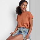 Women's Short Sleeve Roll Cuff Boxy T-shirt - Wild Fable Rust