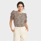 Women's Polka Dot Puff Elbow Sleeve Sweatshirt- Who What Wear Brown