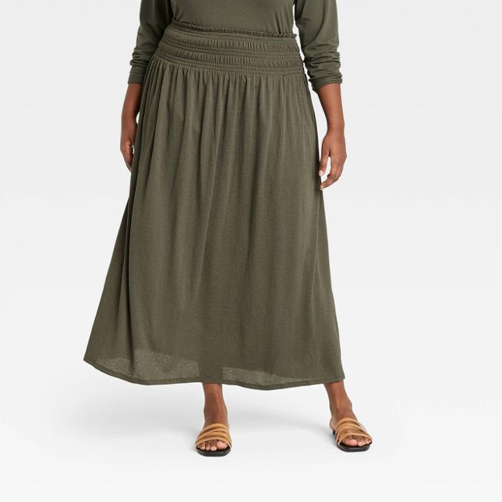 Women's Plus Size Crinkle Maxi Skirt - Ava & Viv Olive X, Green