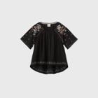 Women's Floral Embroidered Short Sleeve Top - Knox Rose Black