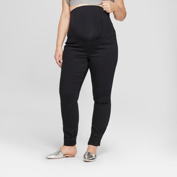Maternity Plus Size Crossover Panel Skinny Jeans - Isabel Maternity By Ingrid & Isabel Black