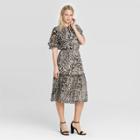 Women's Leopard Print Flutter Short Sleeve Midi Dress - Who What Wear Black/white Xs, Women's, Black White