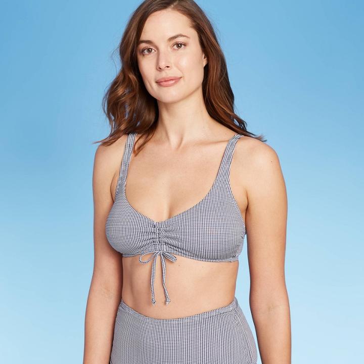 Women's Gingham Cinch Front Bikini Top - Kona Sol Navy S, Women's, Size: