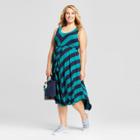 Maternity Plus Size Bias Striped Dress - Isabel Maternity By Ingrid & Isabel Navy/green (blue/green)
