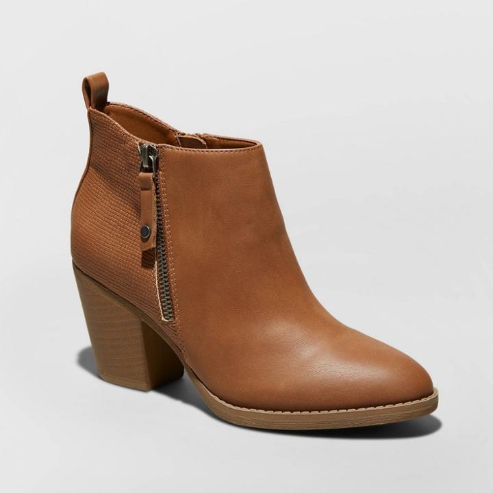 Women's Jameson Faux Leather Double Zip Bootie - Universal Thread Cognac