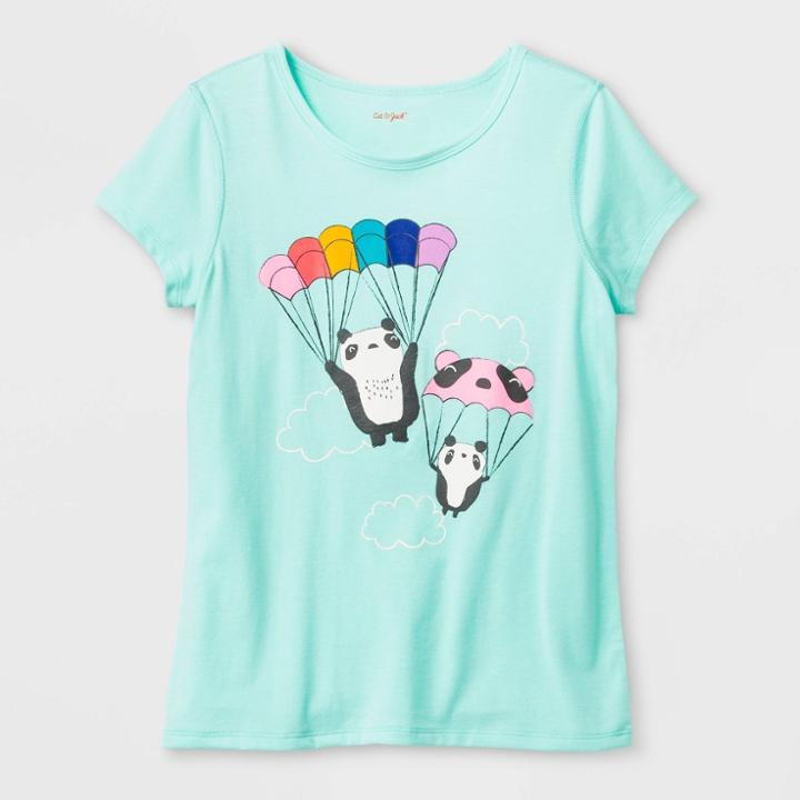 Girls' Adaptive Pandas Graphic T-shirt - Cat & Jack - Aqua Xs, Size: Xs