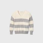 Women's Striped V-neck Pullover Sweater - Knox Rose Gray