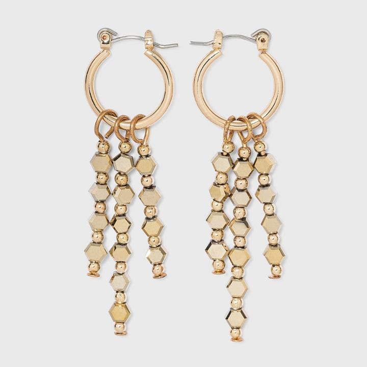 Hoop With Linear Beaded Drop Earrings - A New Day Gold