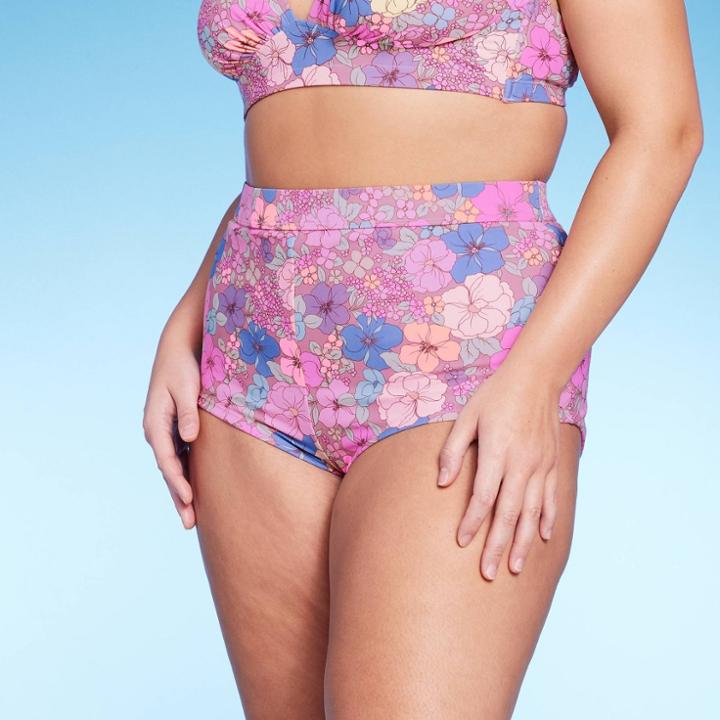 Women's Cheeky Boyshorts Bikini Bottom - Wild Fable Floral Print 1x, Blue/green/pink