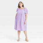 Women's Plus Size Puff Short Sleeve Dress - A New Day Purple