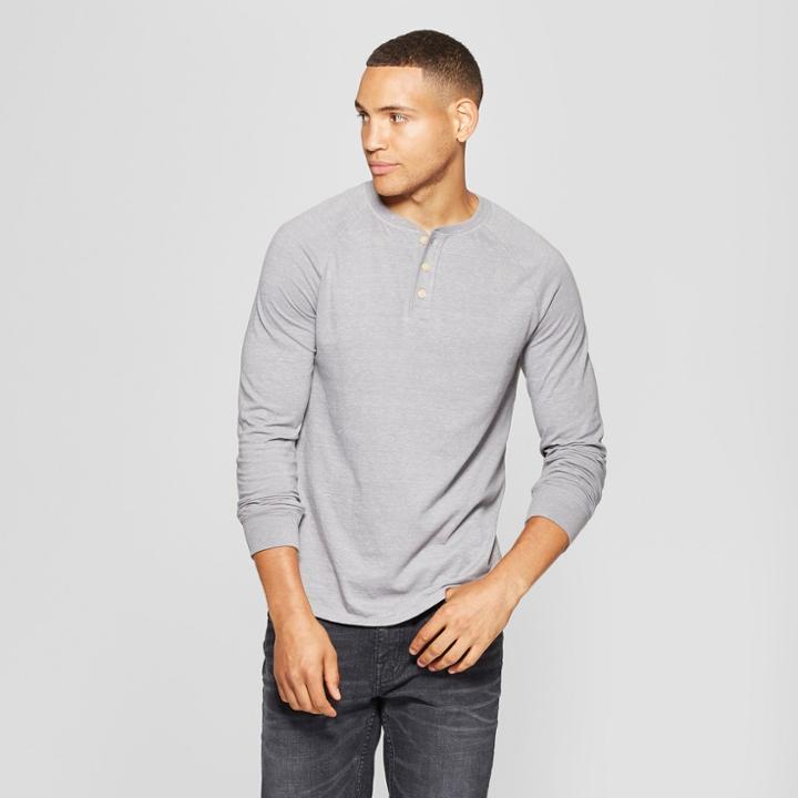 Men's Standard Fit Long Sleeve Jersey Henley Shirt - Goodfellow & Co Cement