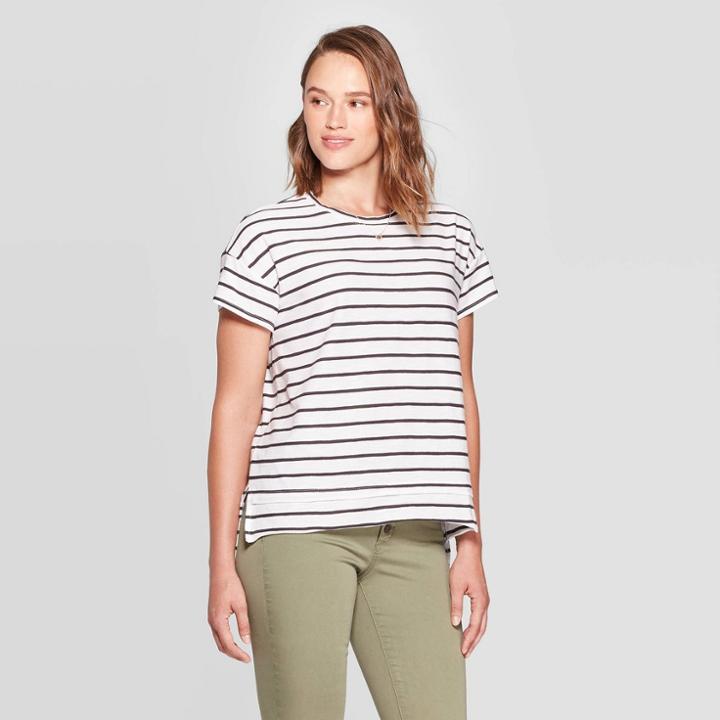 Women's Striped Short Sleeve Crewneck Boxy T-shirt - Universal Thread Black