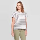 Women's Striped Short Sleeve Crewneck Boxy T-shirt - Universal Thread Black
