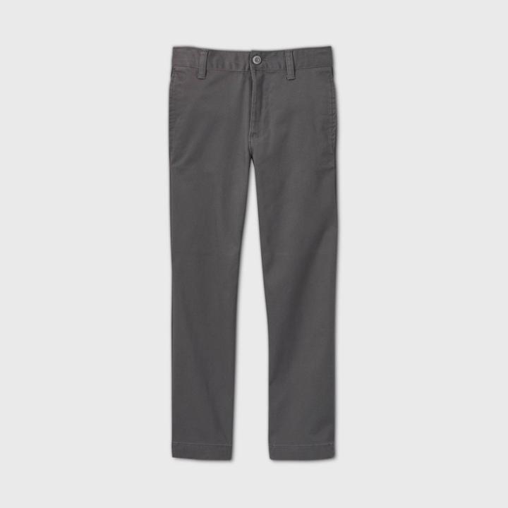 Boys' Flat Front Stretch Uniform Straight Fit Pants - Cat & Jack Charcoal Gray