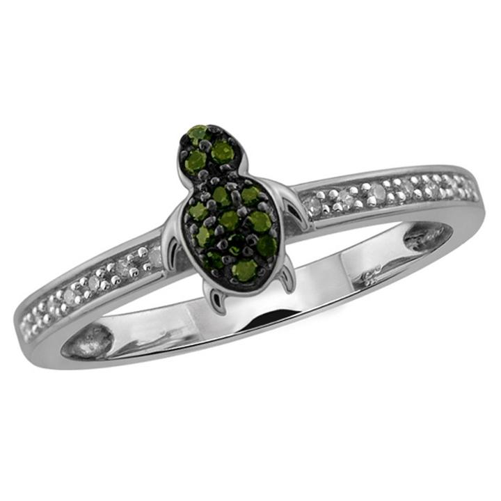 Distributed By Target 1/10 Ct. T.w. Round-cut Green And White Diamond Prong Set Turtle Ring - White