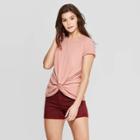 Women's Short Sleeve Scoop Neck Twist Front T-shirt - Universal Thread Pink S, Toasted Pink